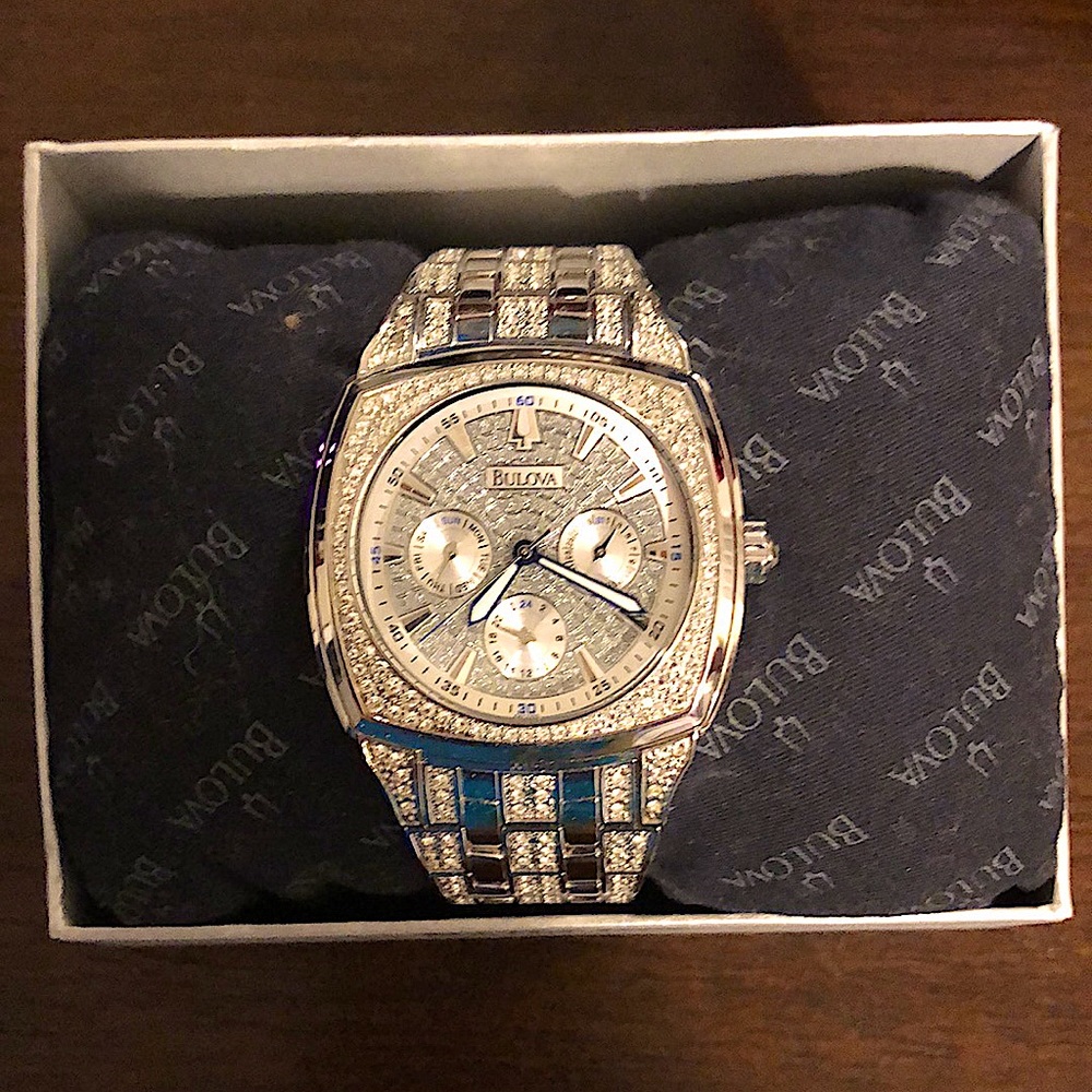 Bulova Crystal Multi-Function Mens Watch, Stainless Steel , Silver-Tone
